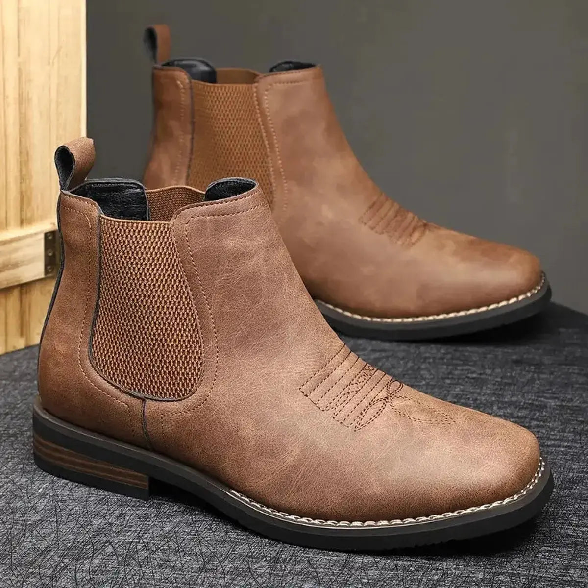 Men's western stitch chelsea ankle boots, view 15
