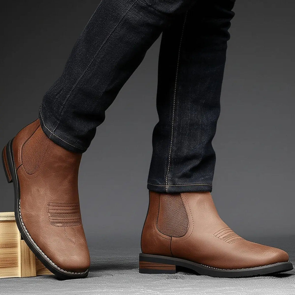 Men's western stitch chelsea ankle boots, side view