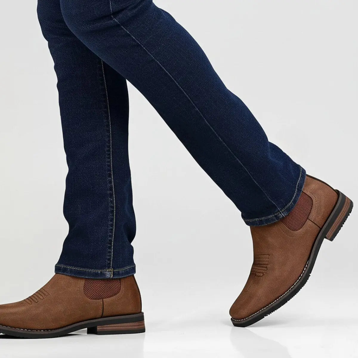 Men's western stitch chelsea ankle boots, back view