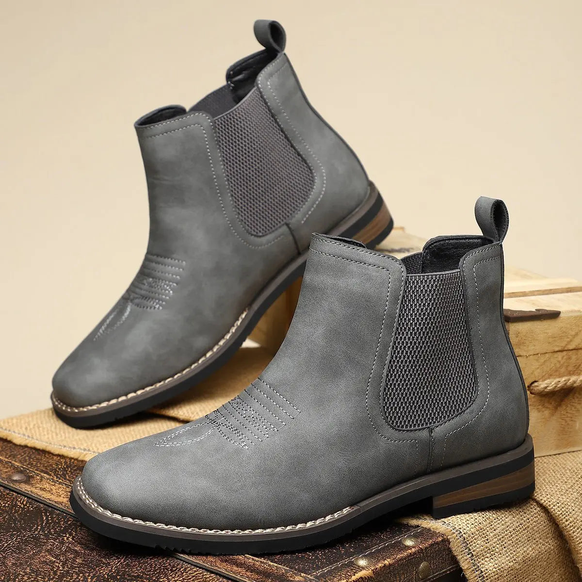 Men's western stitch chelsea ankle boots, view 6