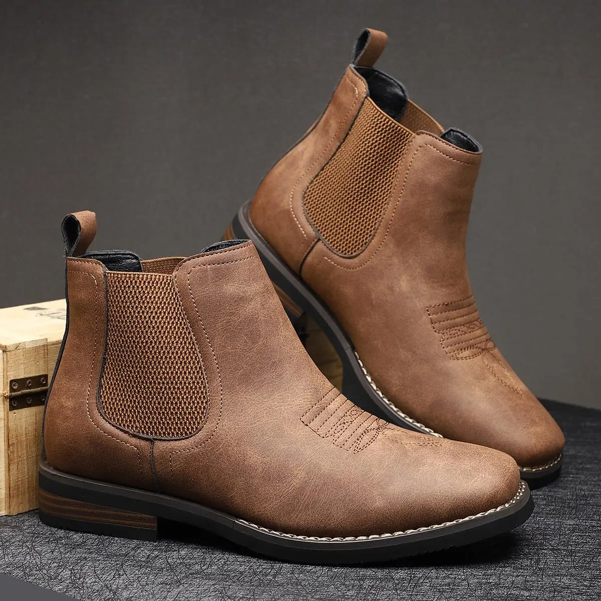 Men's western stitch chelsea ankle boots, view 7