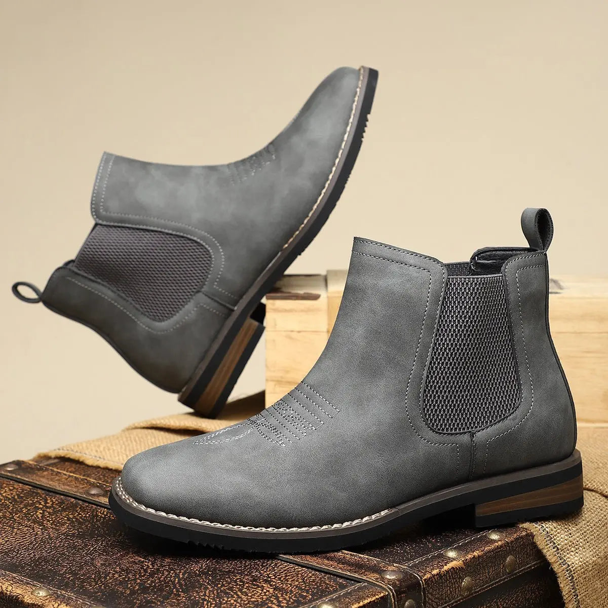 Men's western stitch chelsea ankle boots, view 9