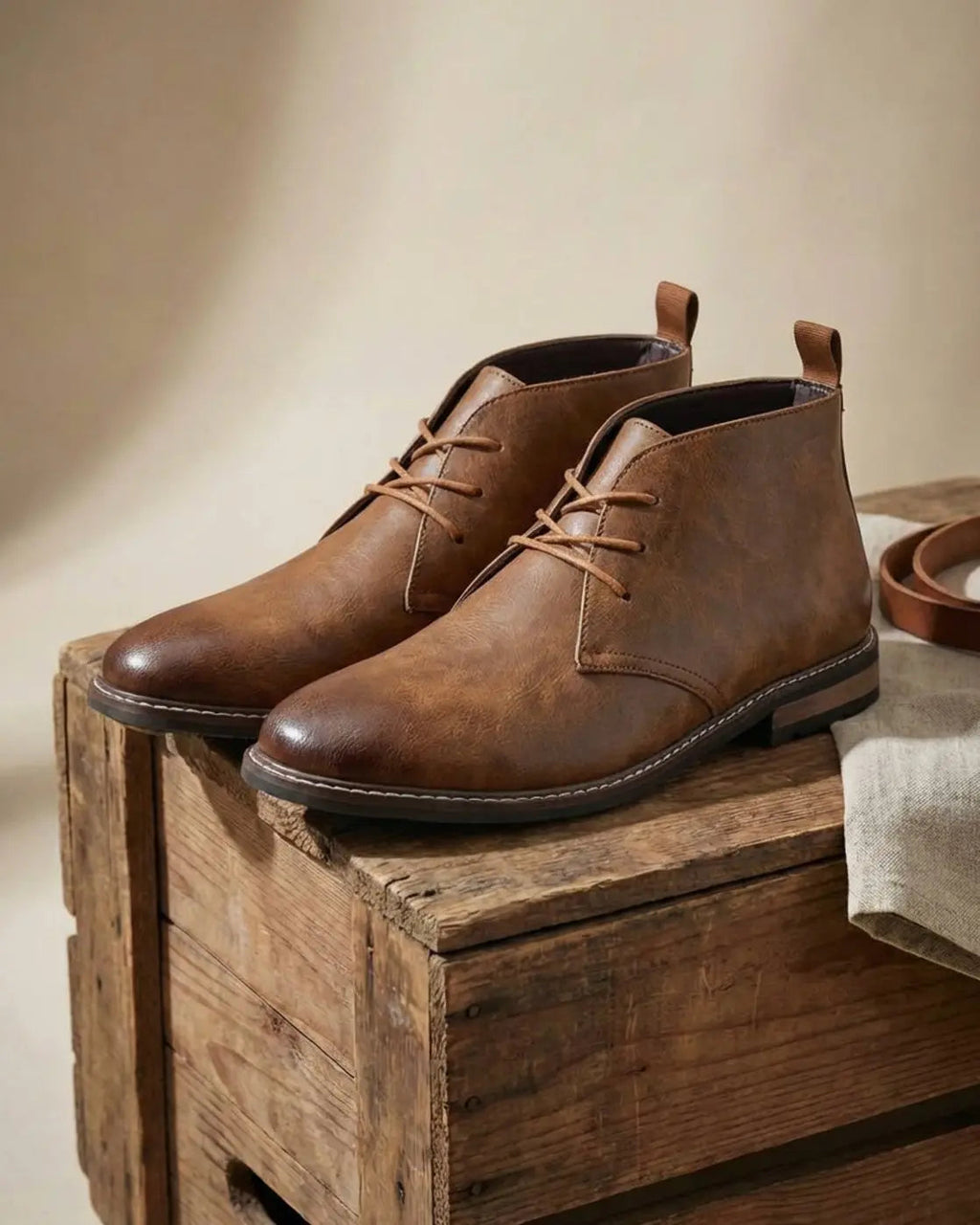 Men's full grain leather chukka boots, side view
