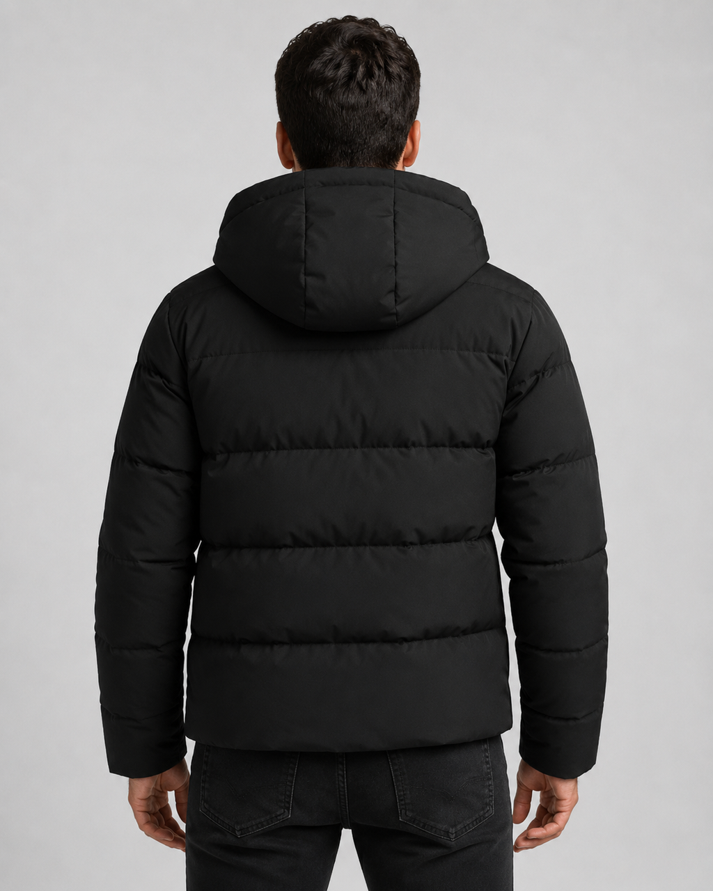 Men's water repellent hooded puffer jacket, view 5