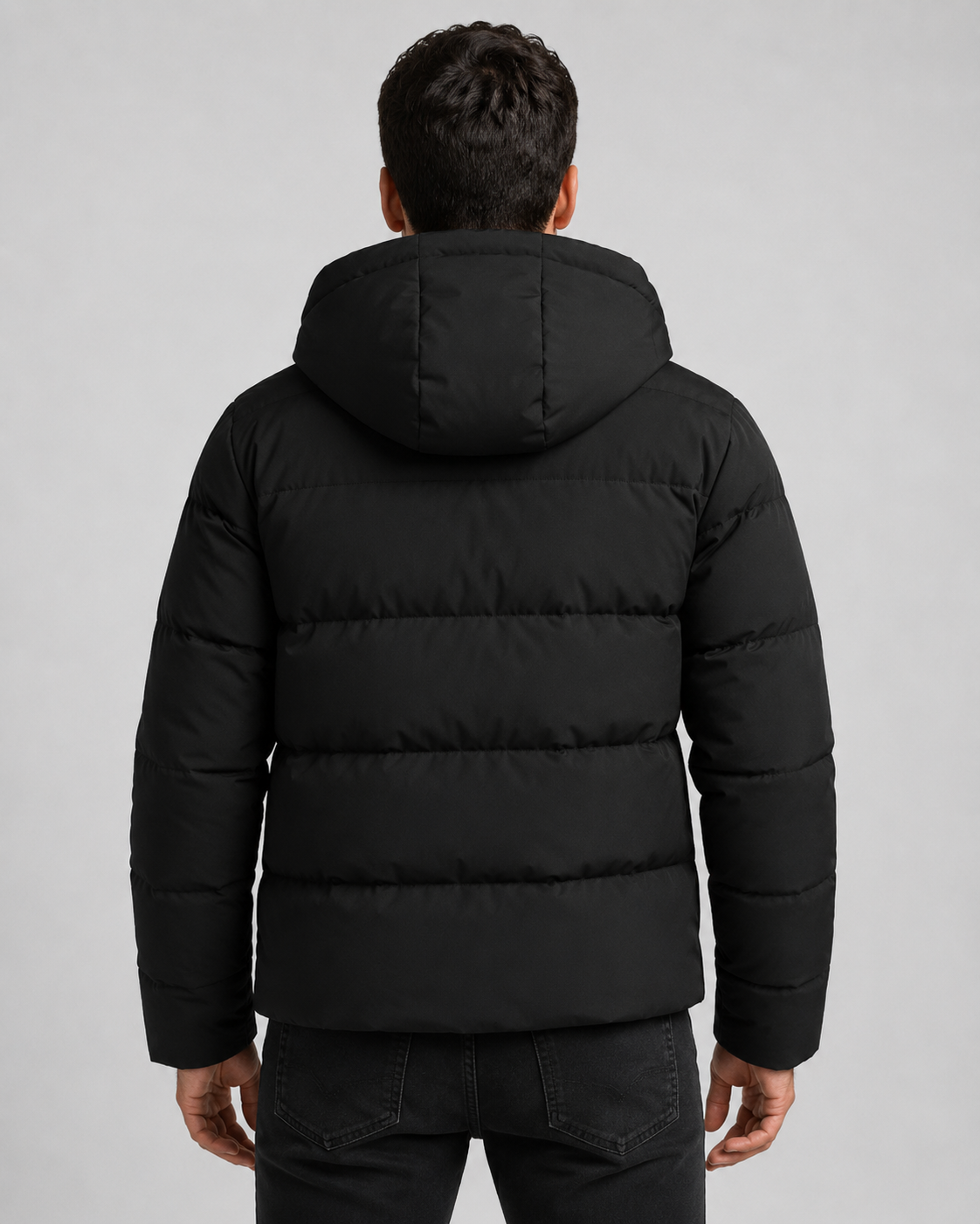 Men's water repellent hooded puffer jacket, view 5