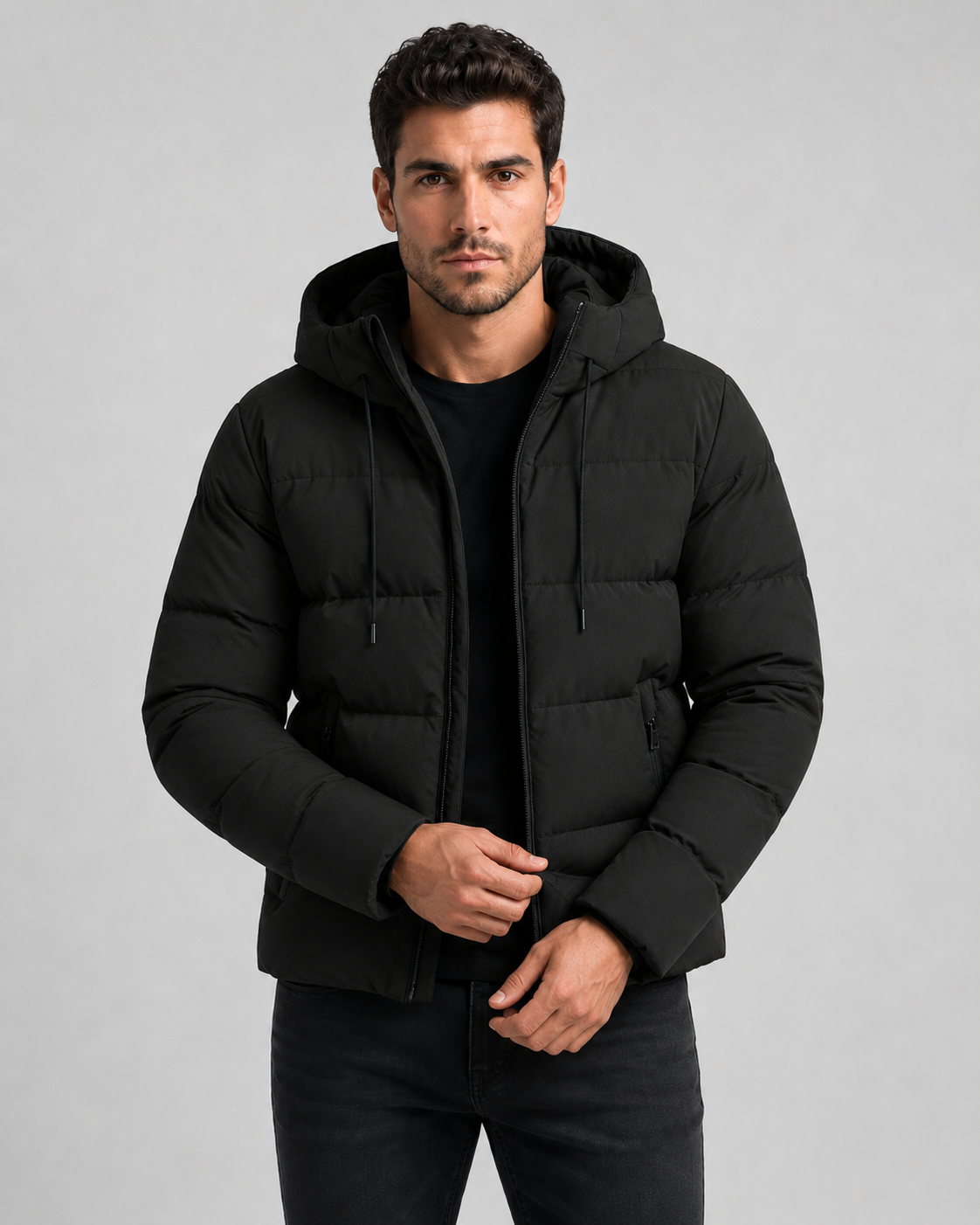 Men's water repellent hooded puffer jacket, view 6