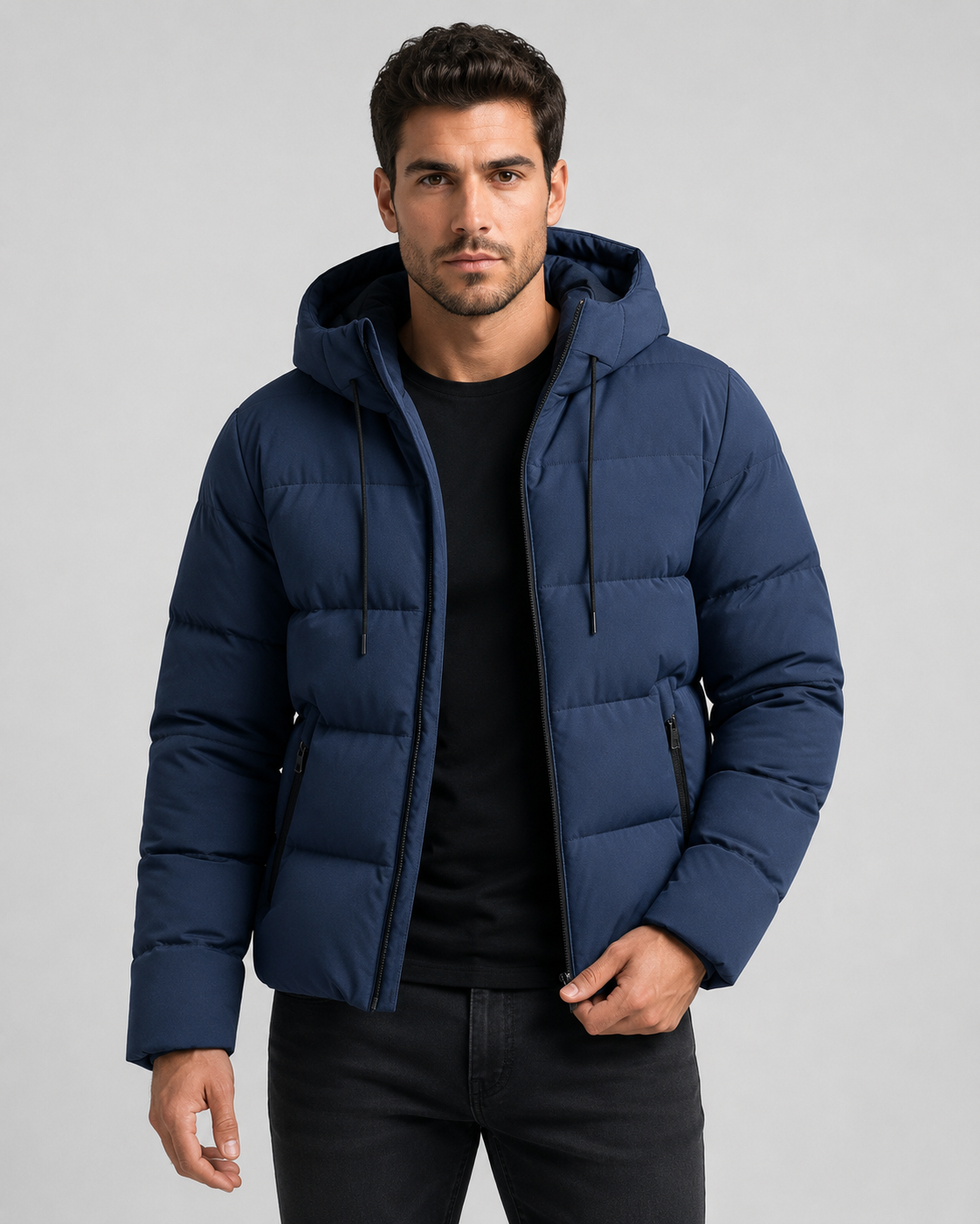 Men's water repellent hooded puffer jacket, view 7