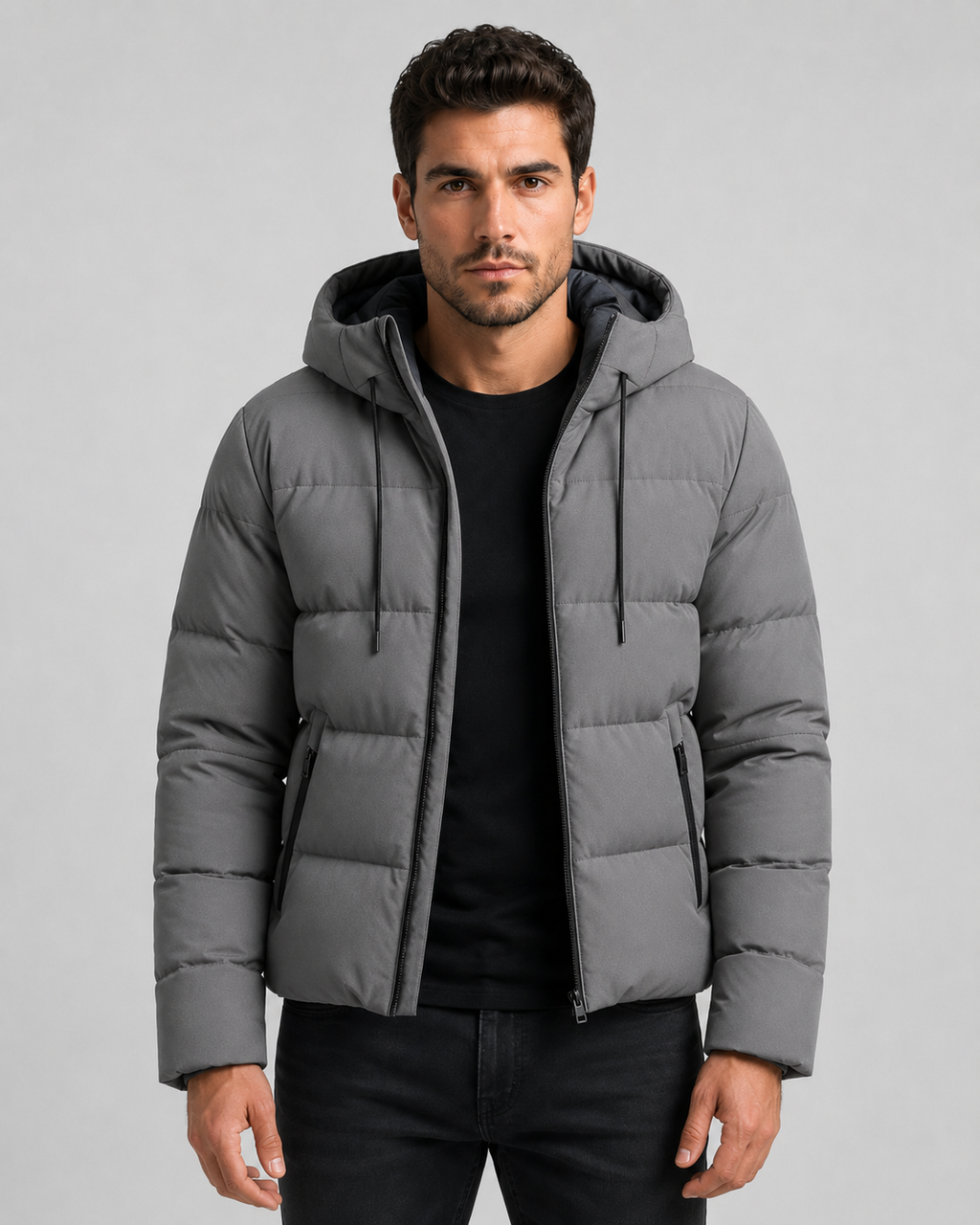 Men's water repellent hooded puffer jacket