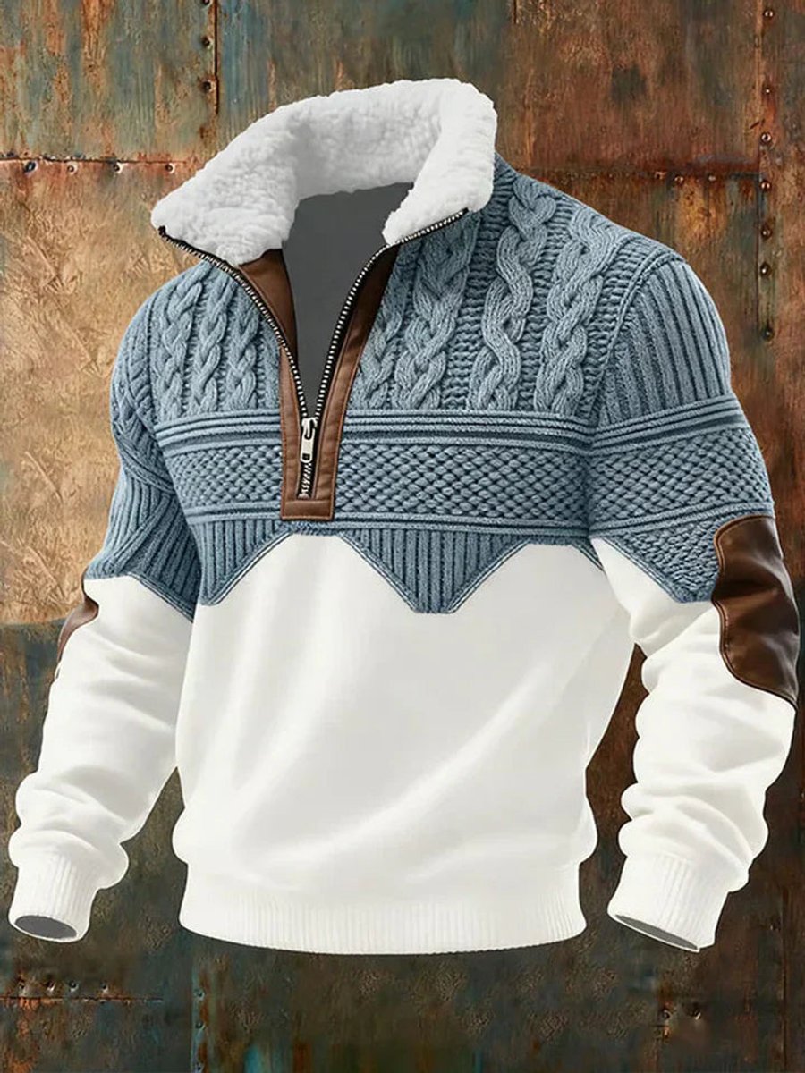 Men's colour block fleece collar half zip jumper
