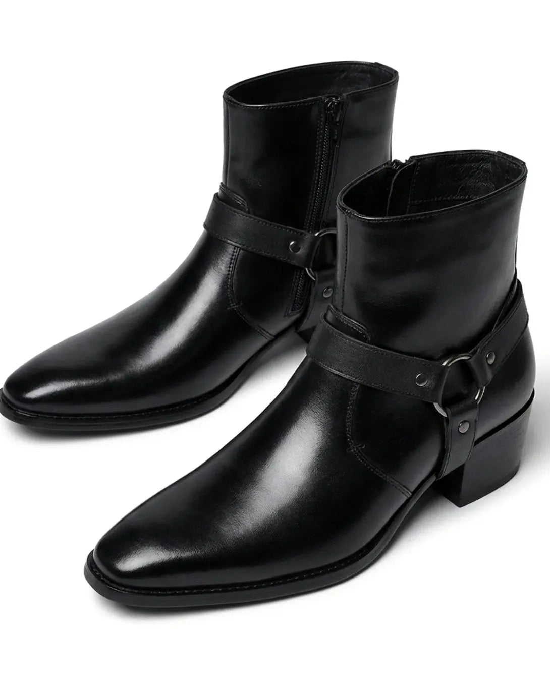 Men's harness strap pointed ankle boots, view 6