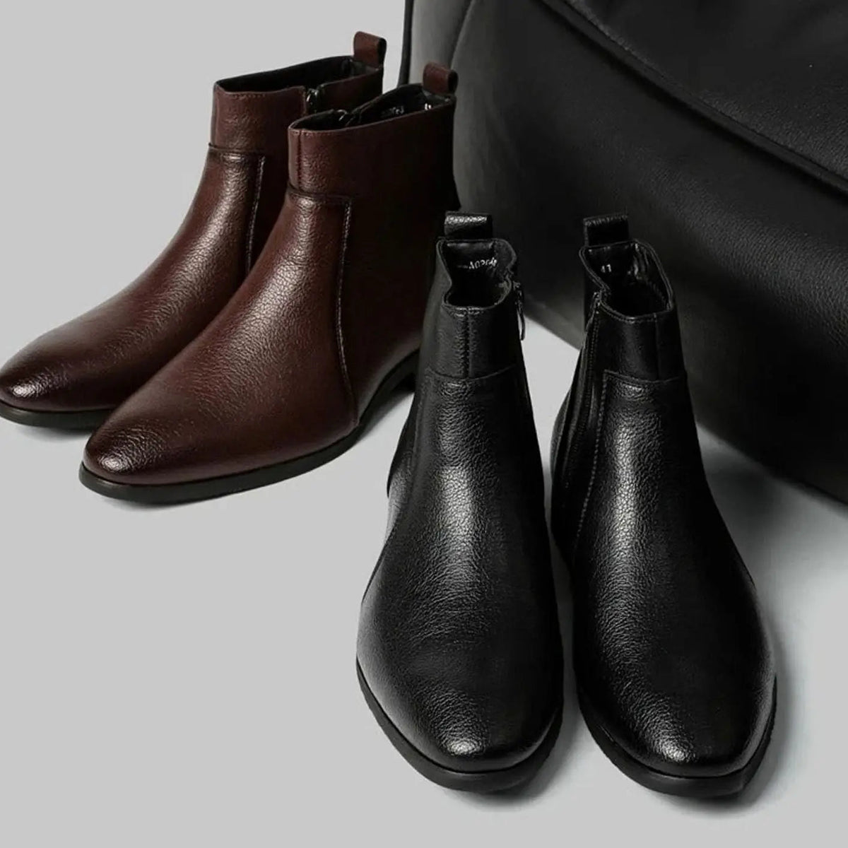 Men's pointed toe side zip leather boots, view 11