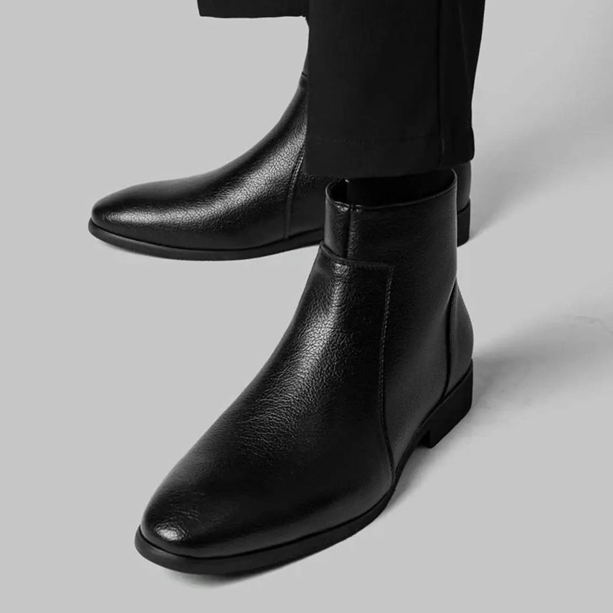 Men's pointed toe side zip leather boots, view 12