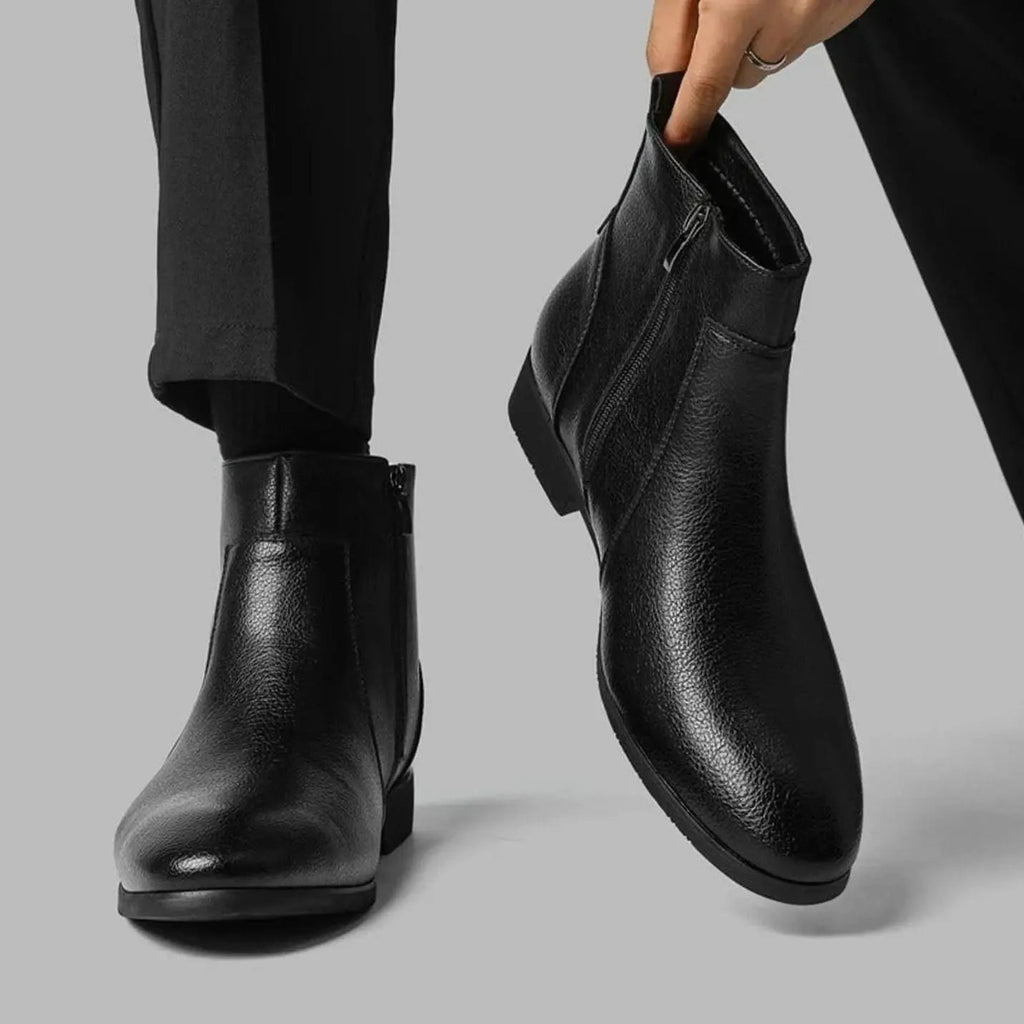 Men's pointed toe side zip leather boots, view 13