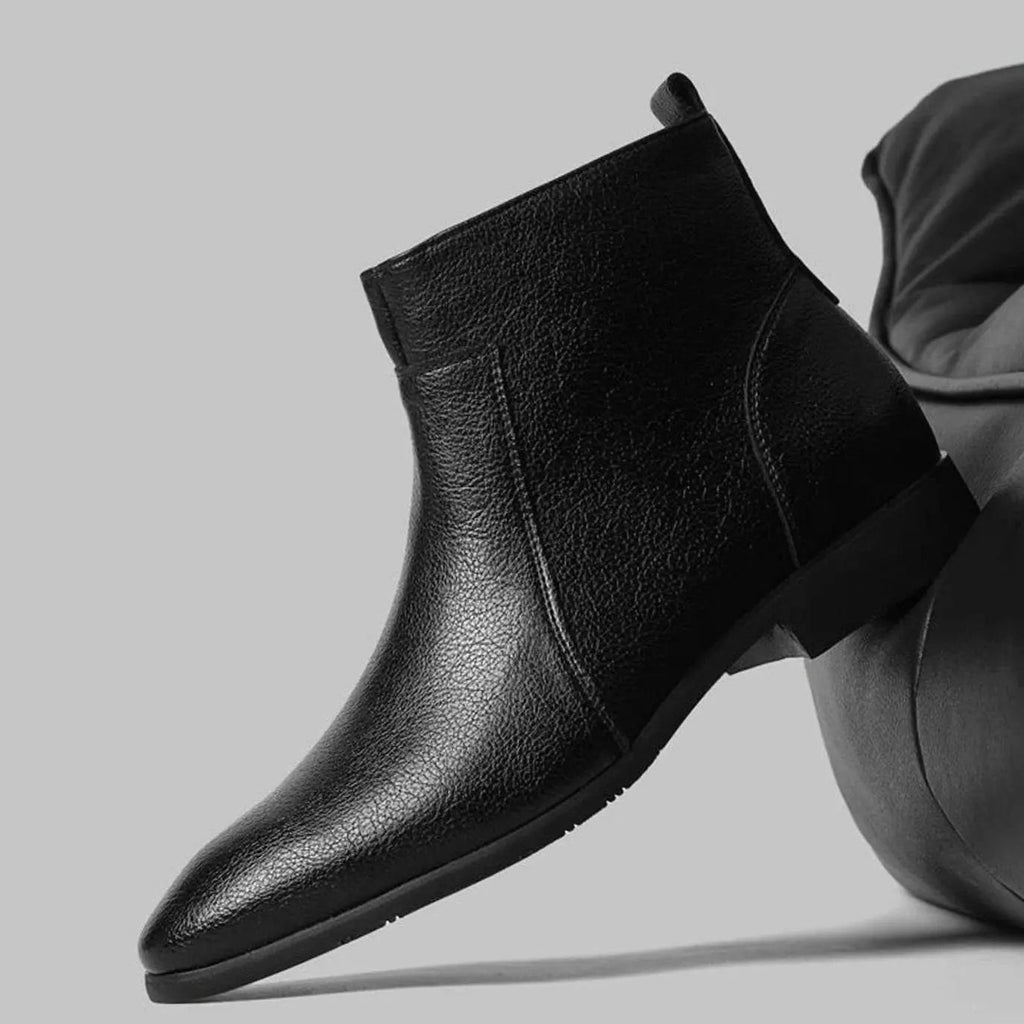 Men's pointed toe side zip leather boots, view 14