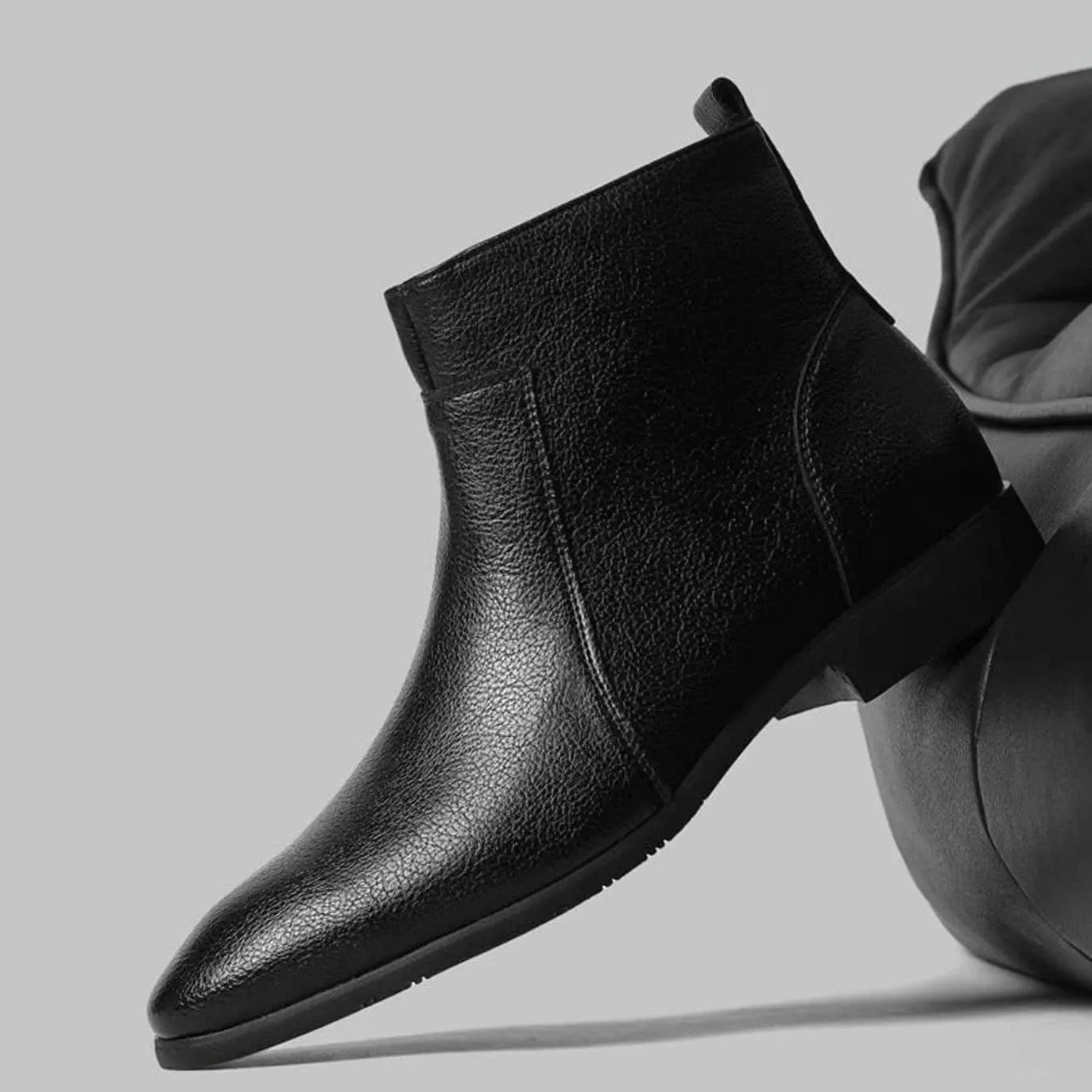Men's pointed toe side zip leather boots, view 14