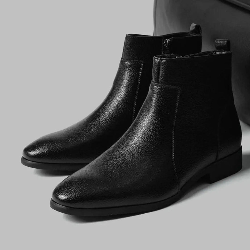 Men's pointed toe side zip leather boots, view 15