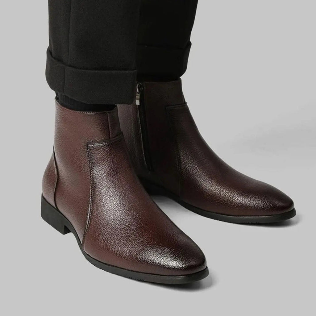 Men's pointed toe side zip leather boots, view 6