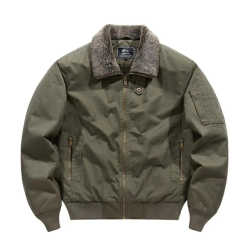 Men's sherpa collar zip bomber jacket, side view