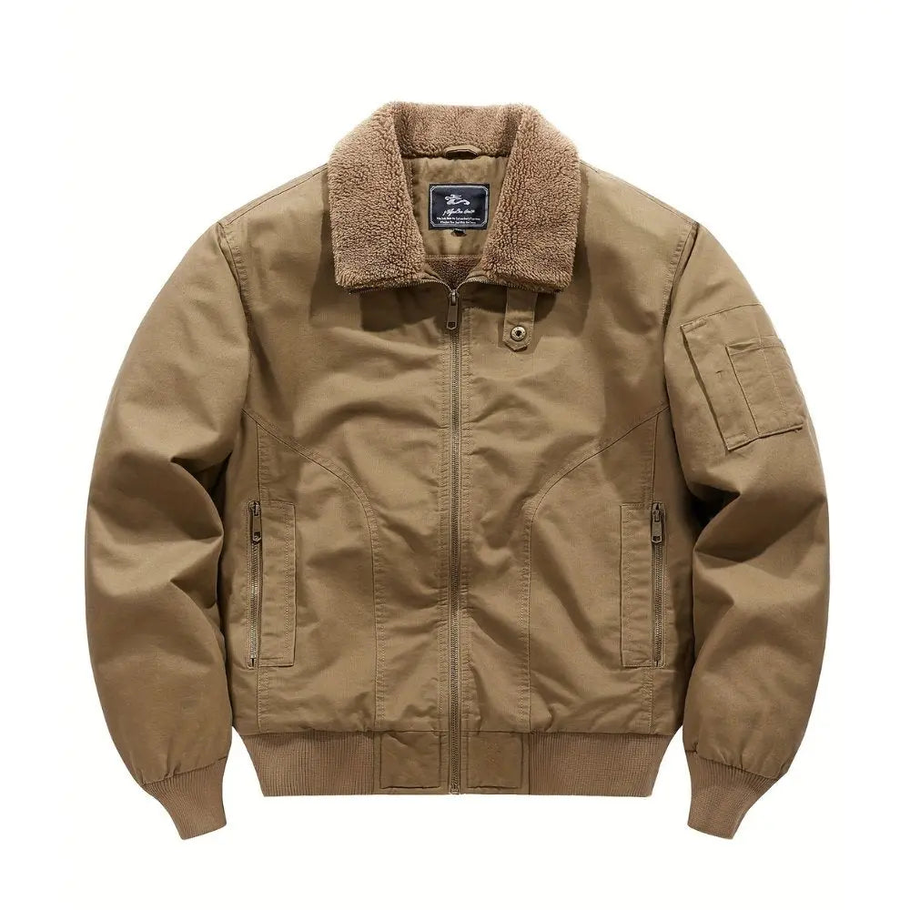 Men's sherpa collar zip bomber jacket, back view