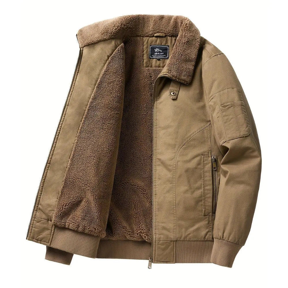 Men's sherpa collar zip bomber jacket, detail