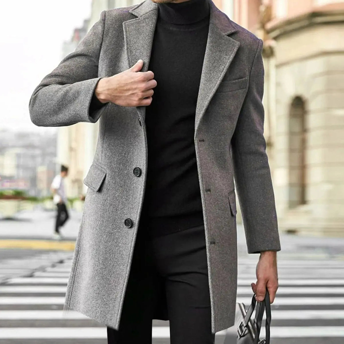 Men's notched lapel single breasted overcoat