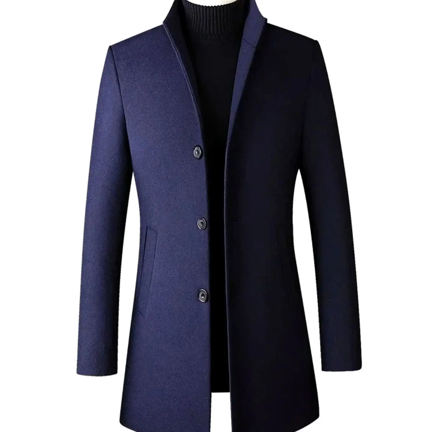 Men's slim fit wool blend overcoat, back view