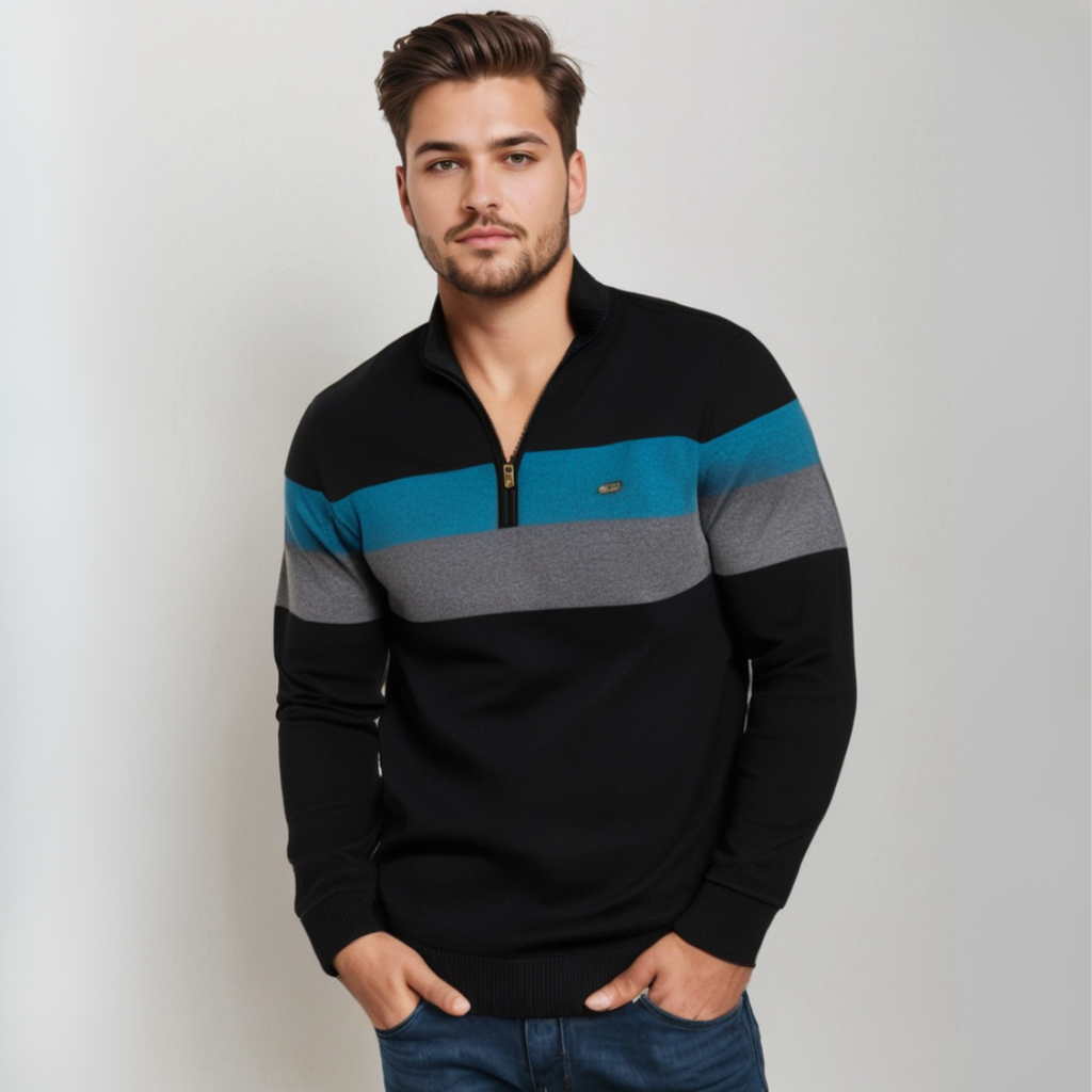 Men's striped crew neck jumper, view 5