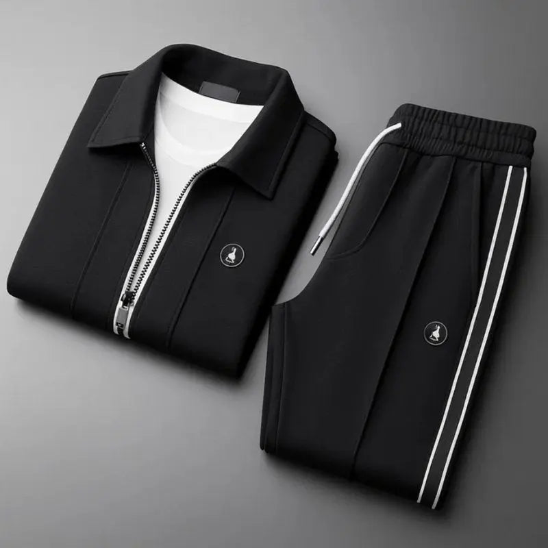 Men's zip up tracksuit two piece set, side view
