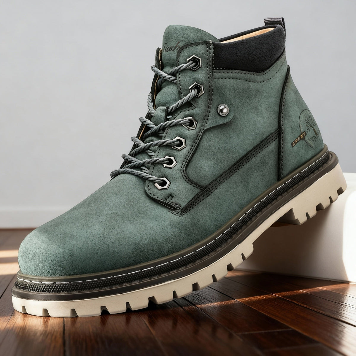 Men's anti slip leather work boots, side view