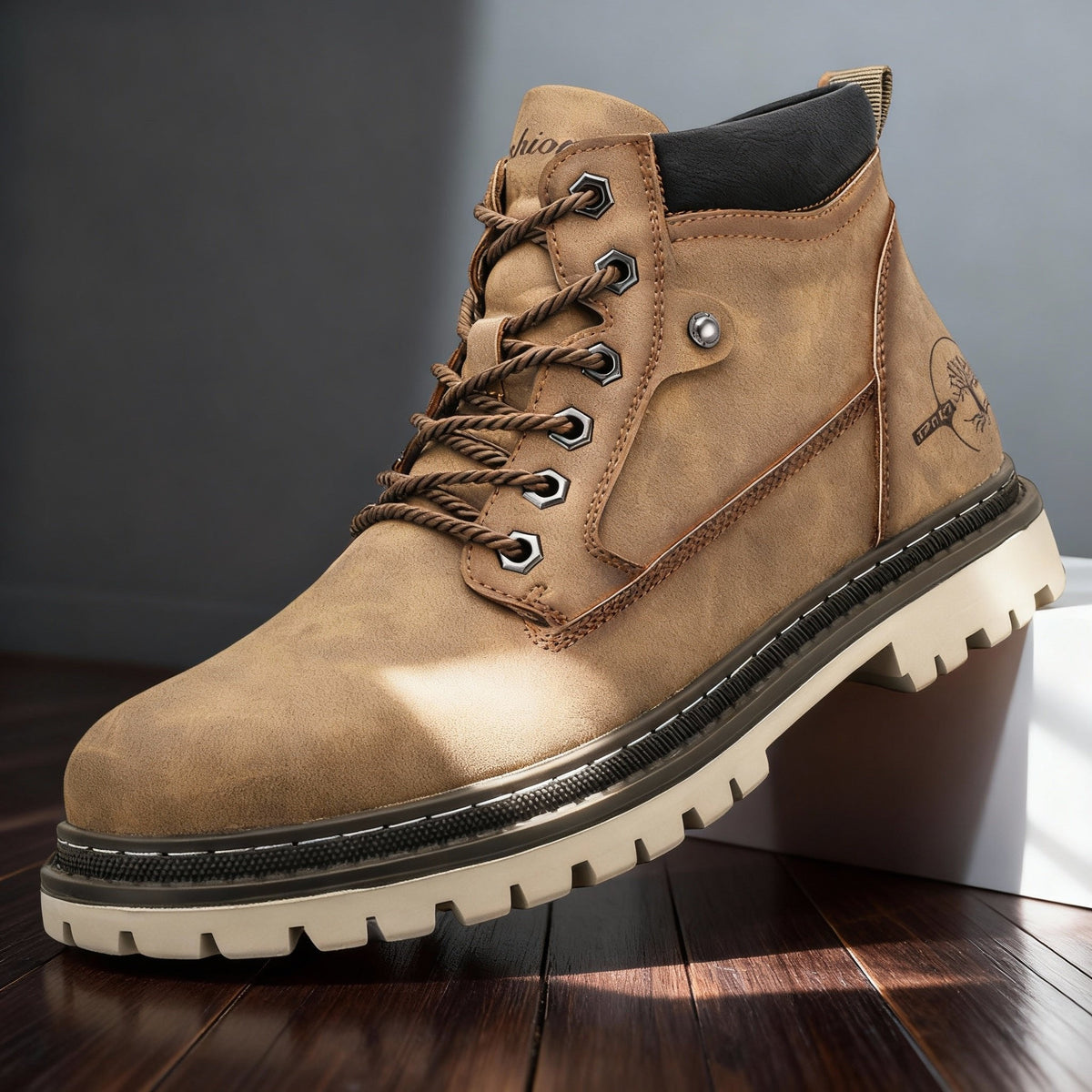 Men's anti slip leather work boots, detail