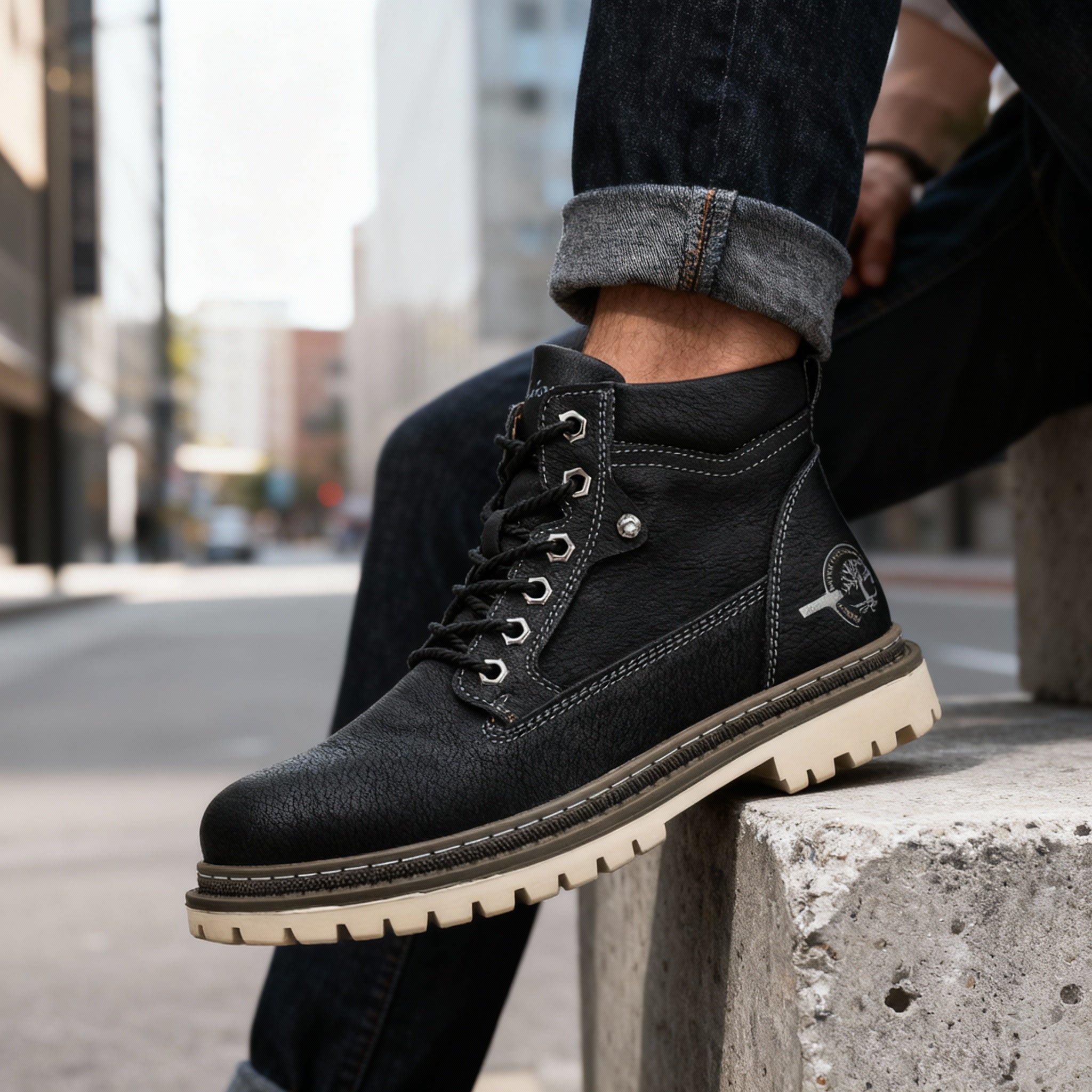 Men's anti slip leather work boots, view 7