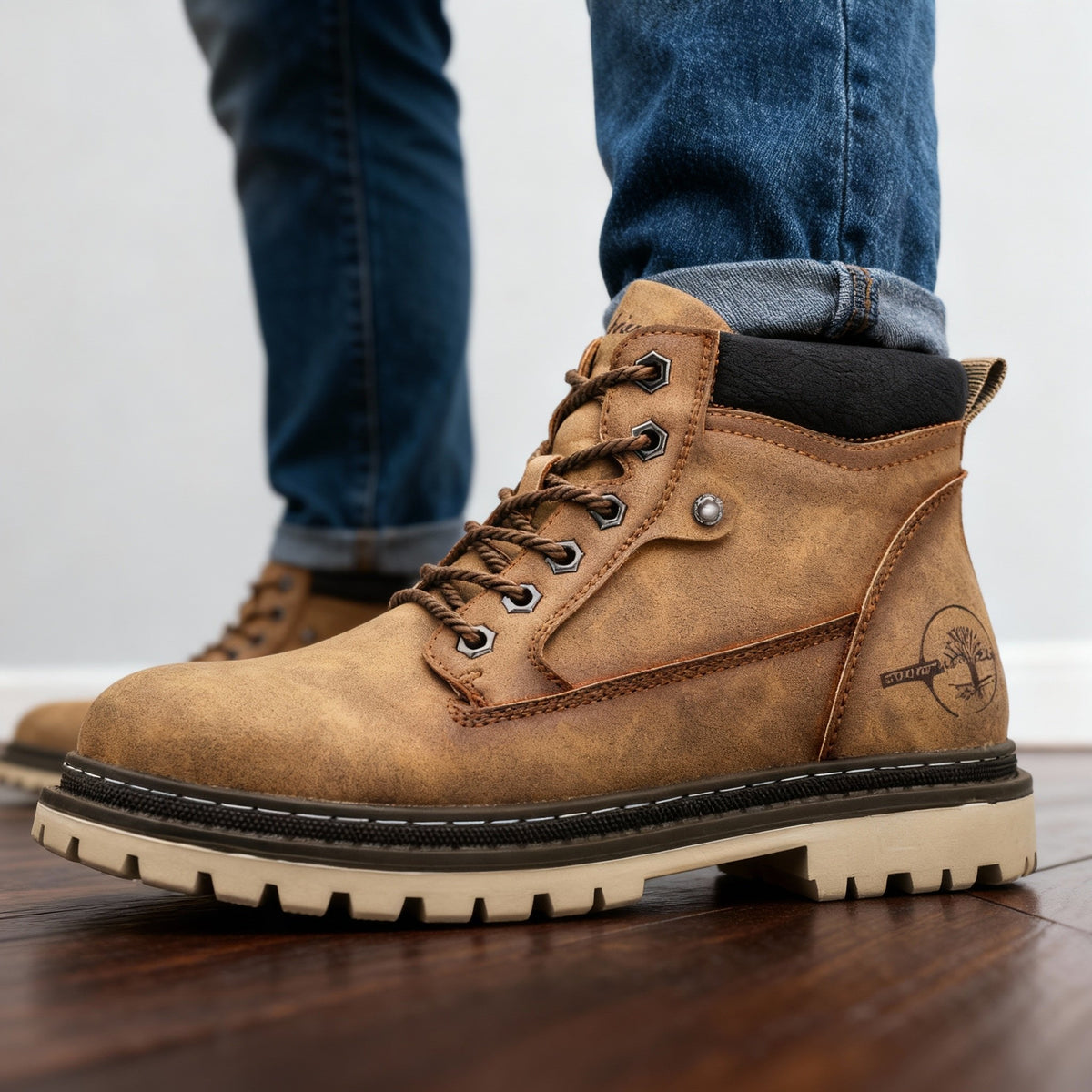 Men's anti slip leather work boots, view 8