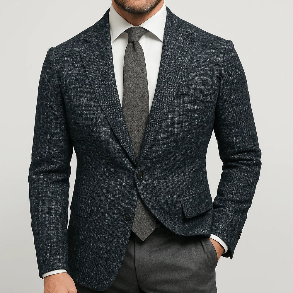 Men's notch lapel two button blazer, back view