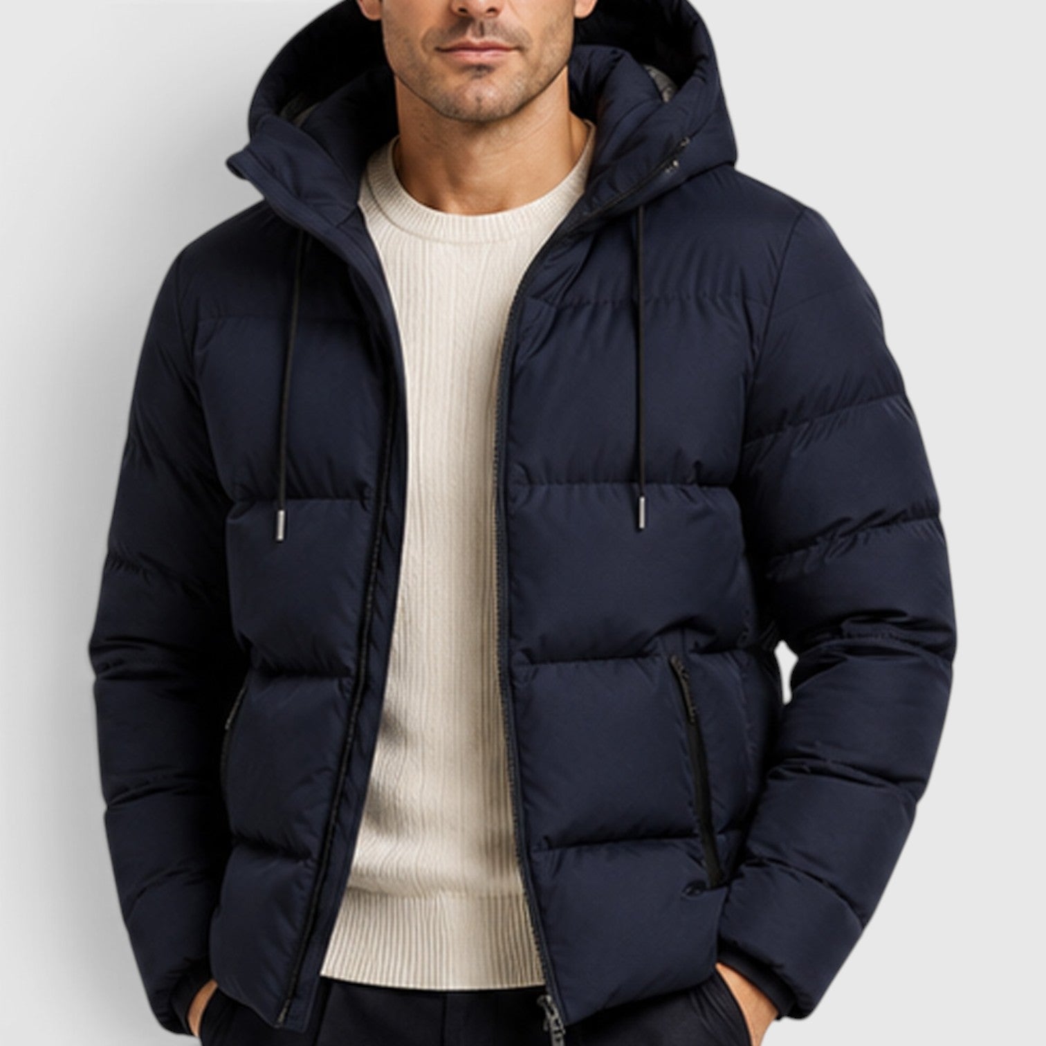 Men's essential hooded puffer jacket, view 5
