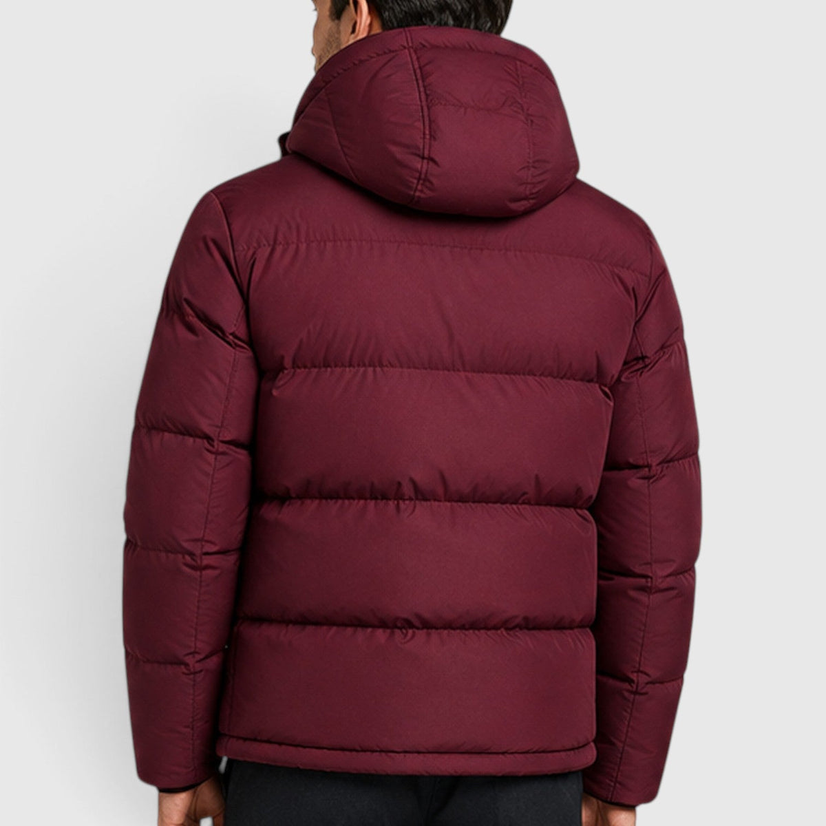 Men's essential hooded puffer jacket, side view