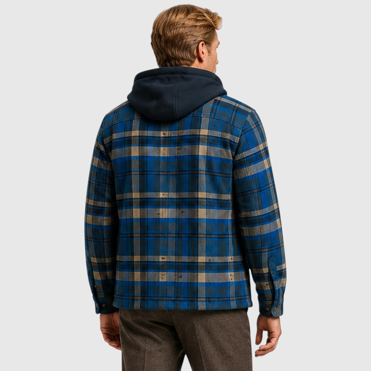 Men's checked hooded quilted padded jacket, detail