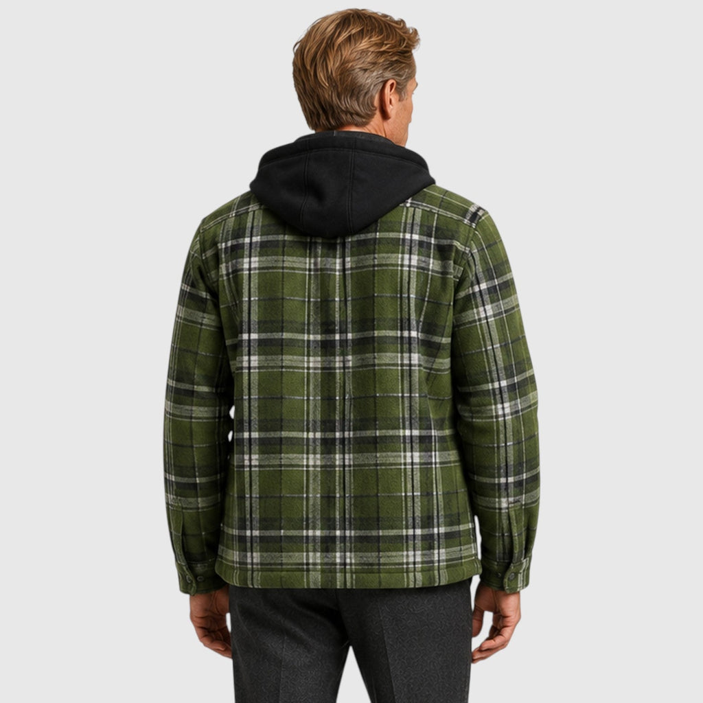 Men's checked hooded quilted padded jacket, view 6