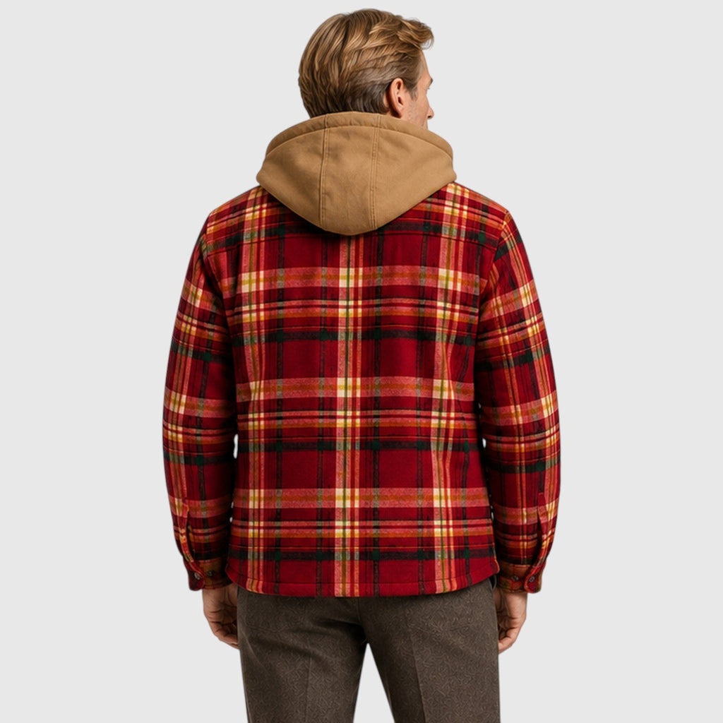 Men's checked hooded quilted padded jacket, view 9