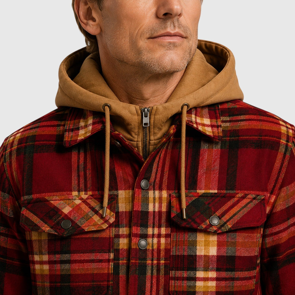 Men's checked hooded quilted padded jacket, view 10