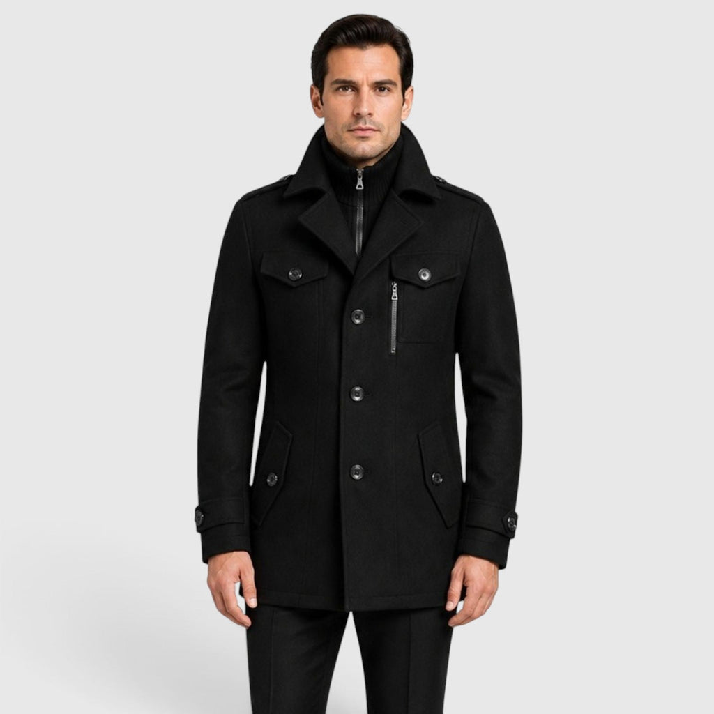 Men's quilted lined wool blend overcoat