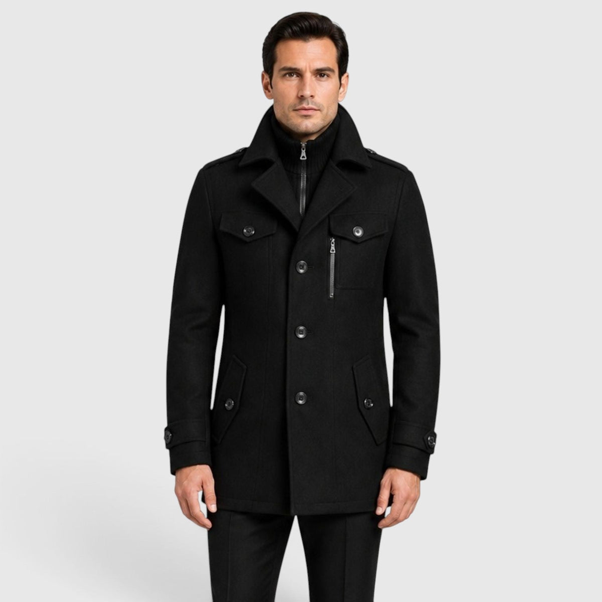 Men's quilted lined wool blend overcoat