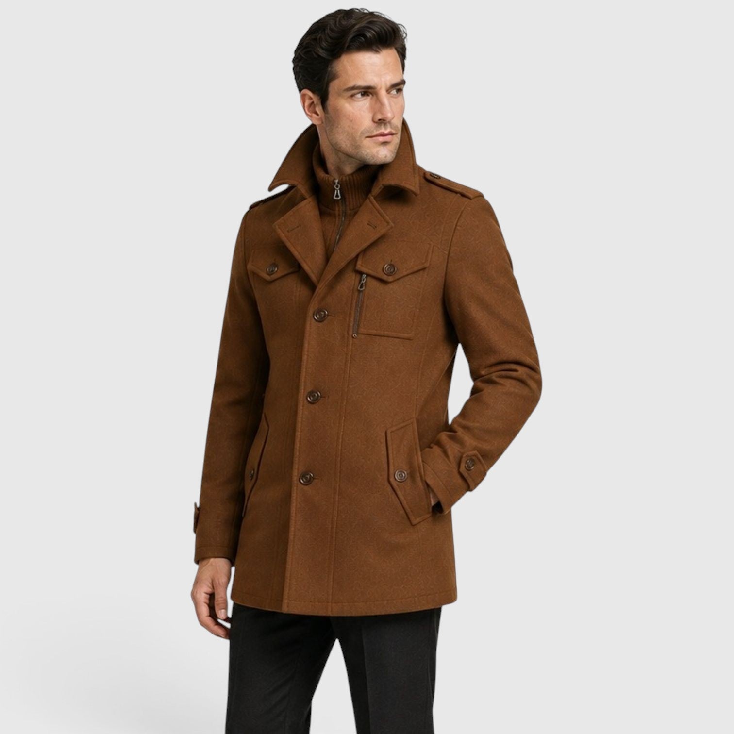 Men's quilted lined wool blend overcoat, view 5