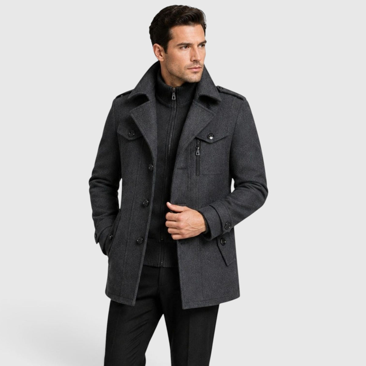 Men's quilted lined wool blend overcoat, view 8