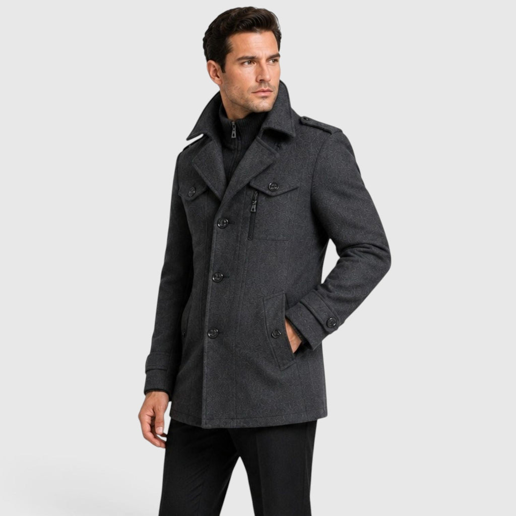 Men's quilted lined wool blend overcoat, view 9