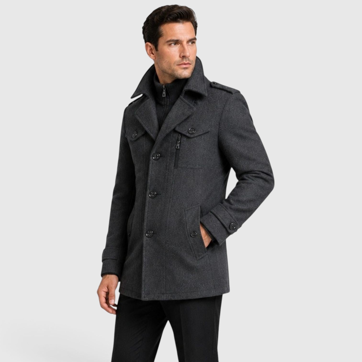 Men's quilted lined wool blend overcoat, view 9