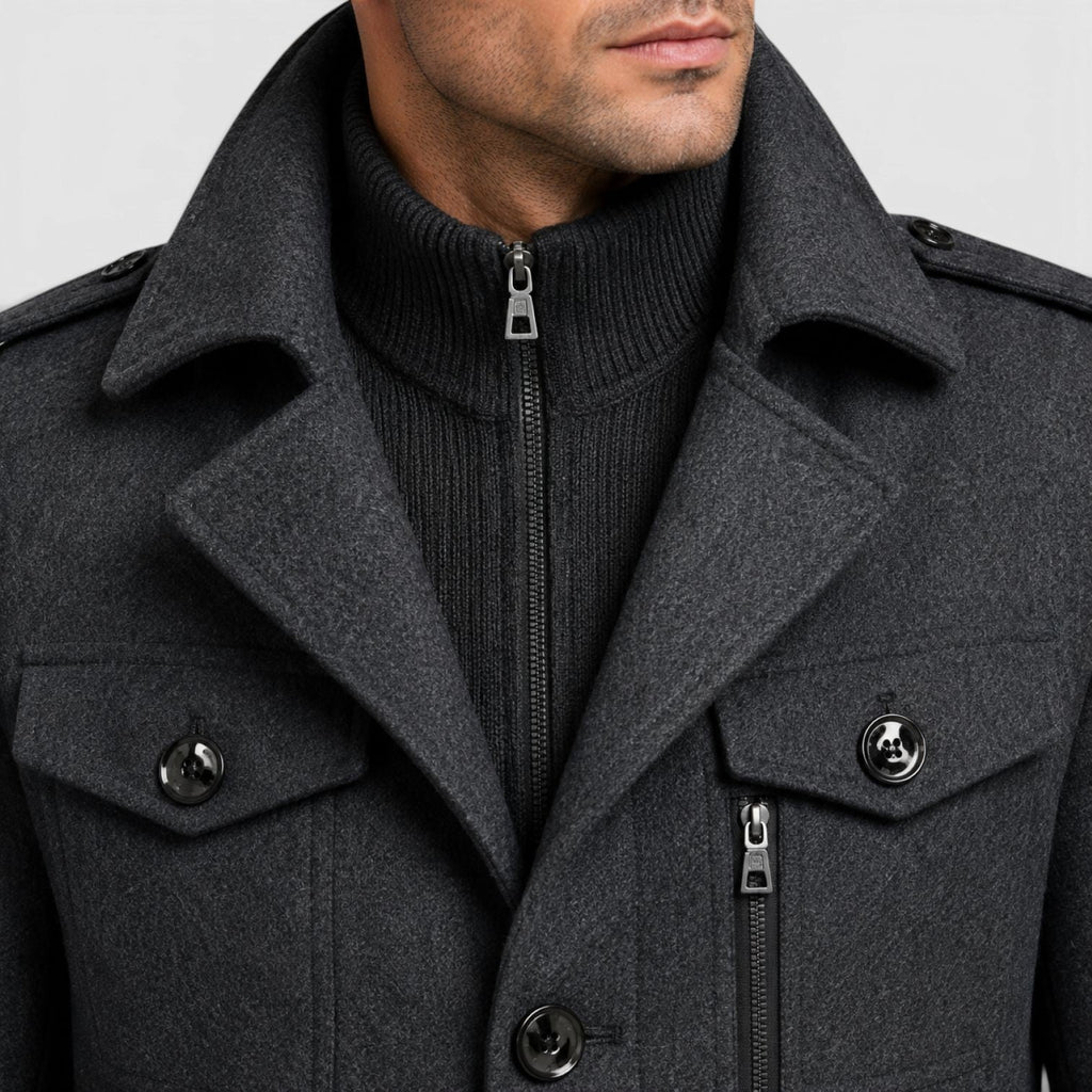 Men's quilted lined wool blend overcoat, view 11