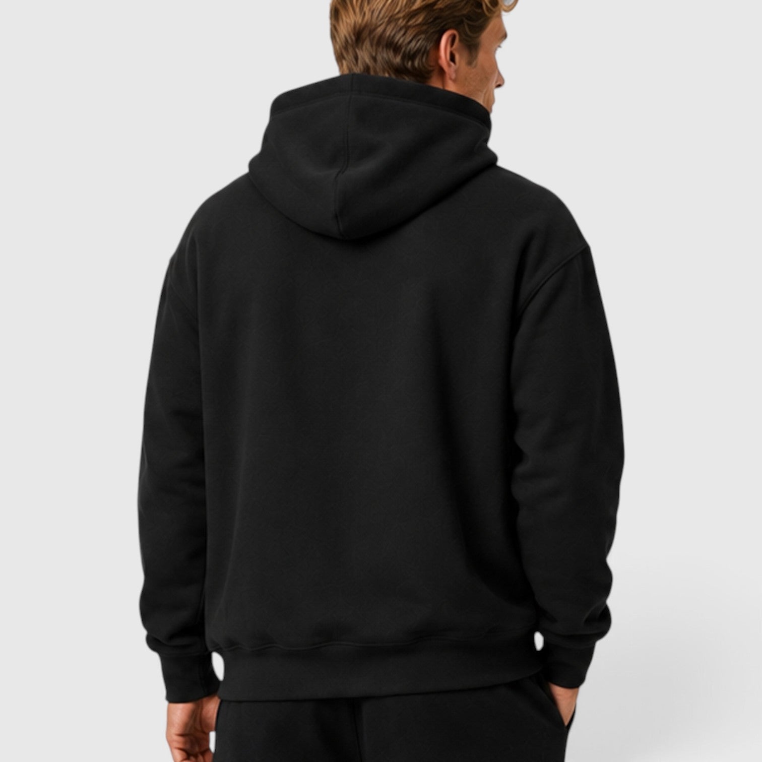 Men's cotton pullover hoodie, back view