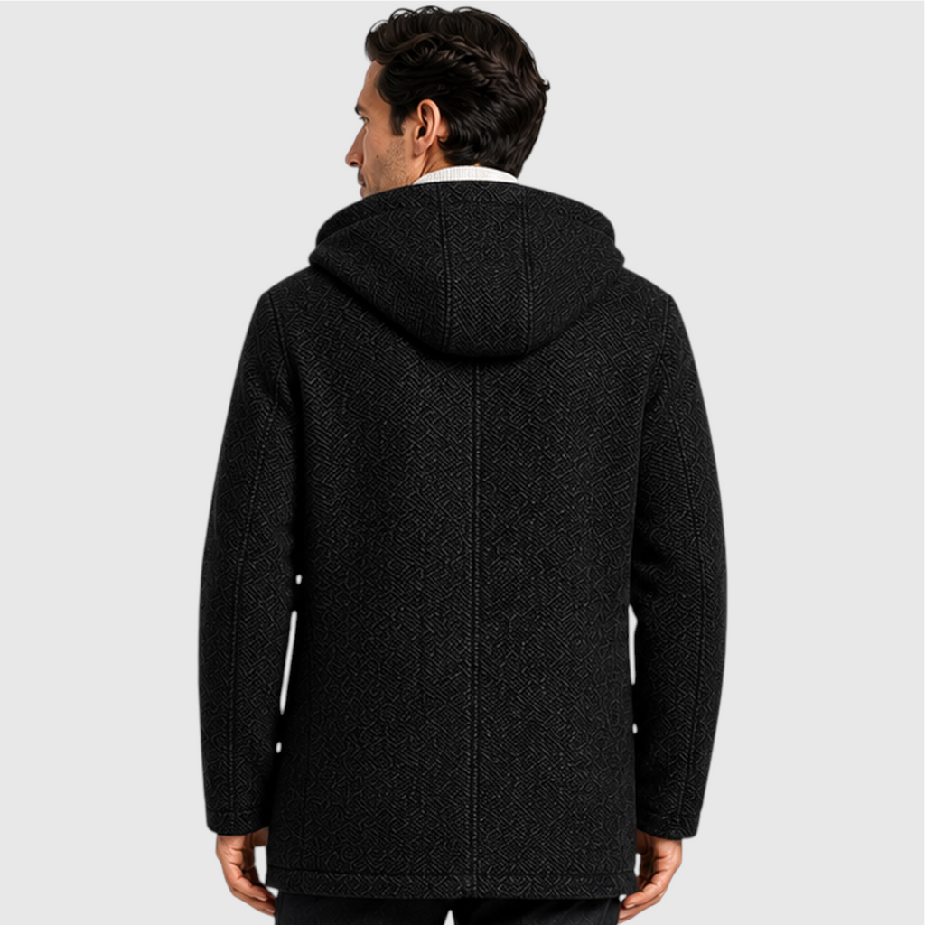 Men's fleece lined hooded zip cardigan, back view