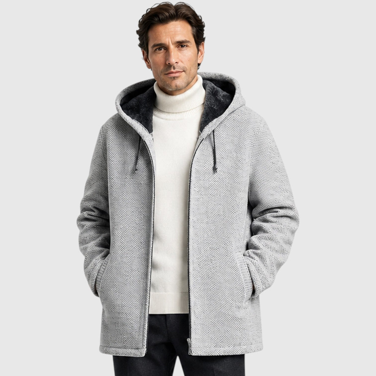 Men's fleece lined hooded zip cardigan, view 11
