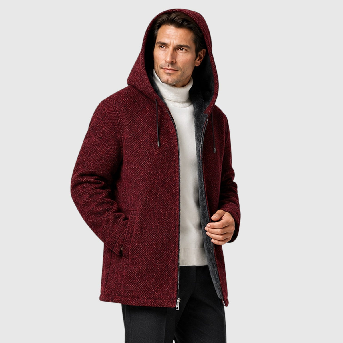 Men's fleece lined hooded zip cardigan, view 8